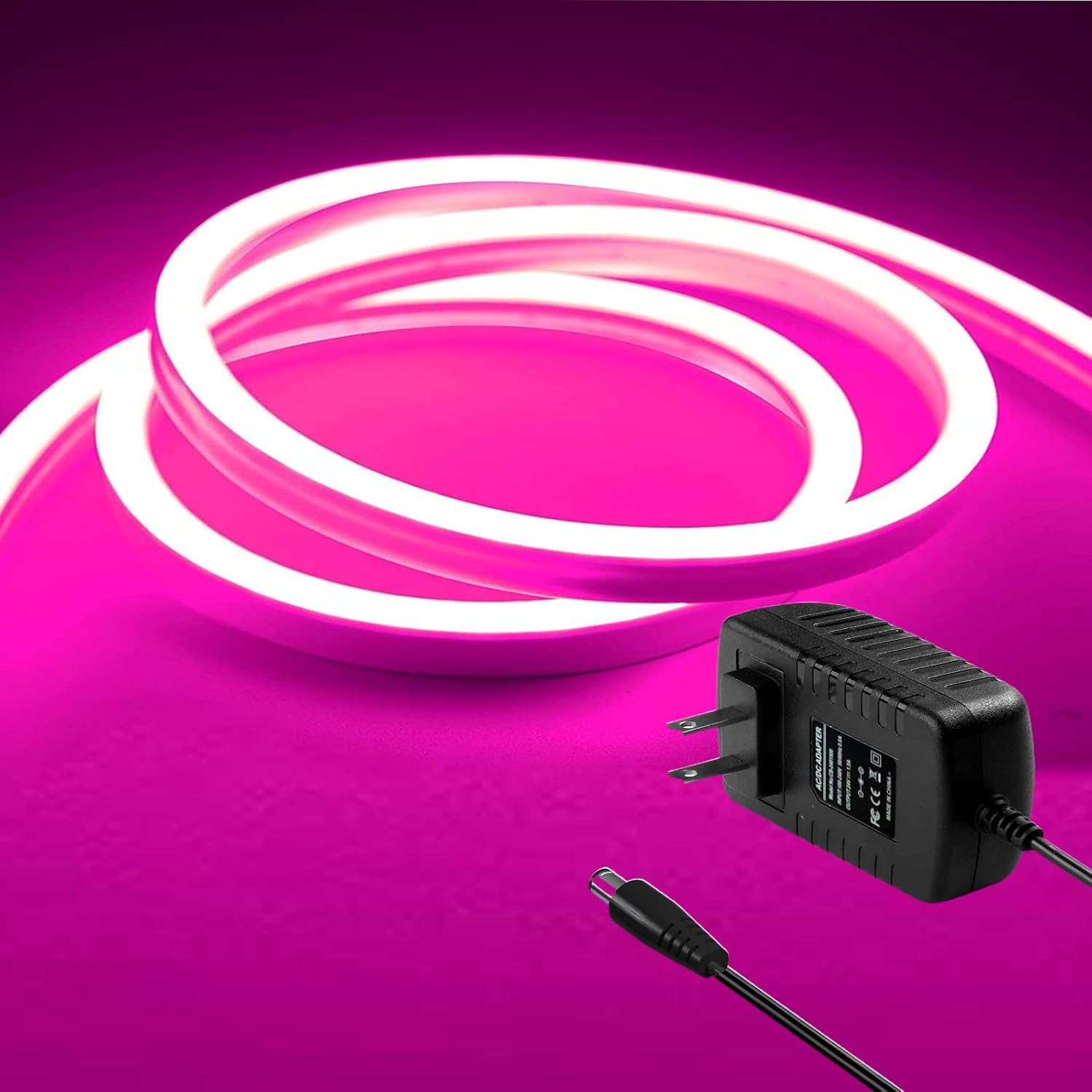 GUPUP Tira de luces de neón con kit de fuente de alimentación y adaptador de cargador de luces LED, tira de luces LED de 16.4 pies para dormitorio y