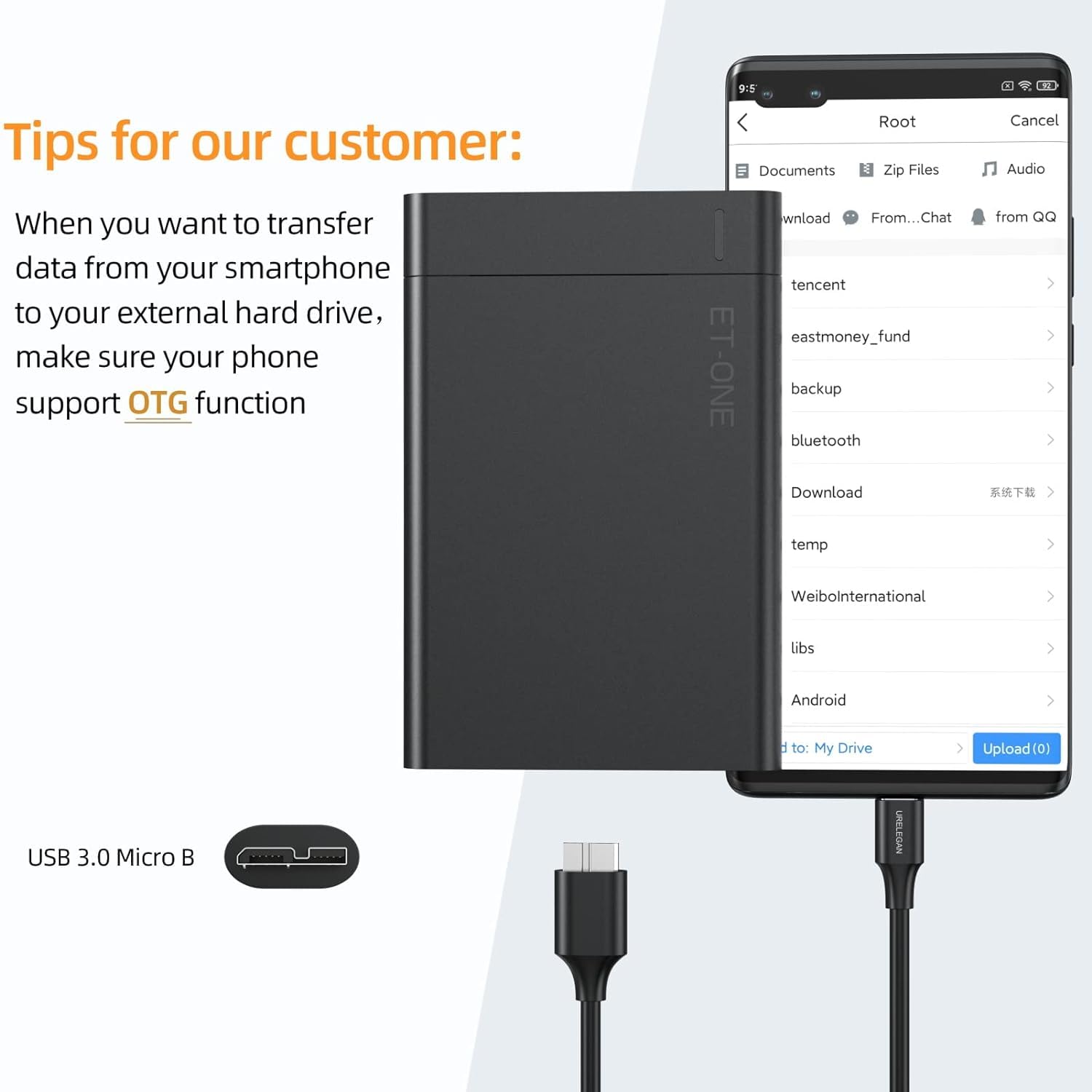 Cable micro B a USB C de 3 pies, paquete de 2 cables USB 3.1 tipo C a micro B para disco duro compatibles con MacBook Pro Air, Galaxy S5 Note 3,