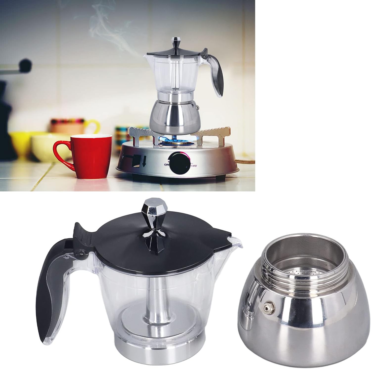 Cafetera, cafeteras Keurig, cafetera, olla Moka Pot 6 tazas, cafetera italiana de acero inoxidable, cafetera con tapa ABS transparente para cocina,