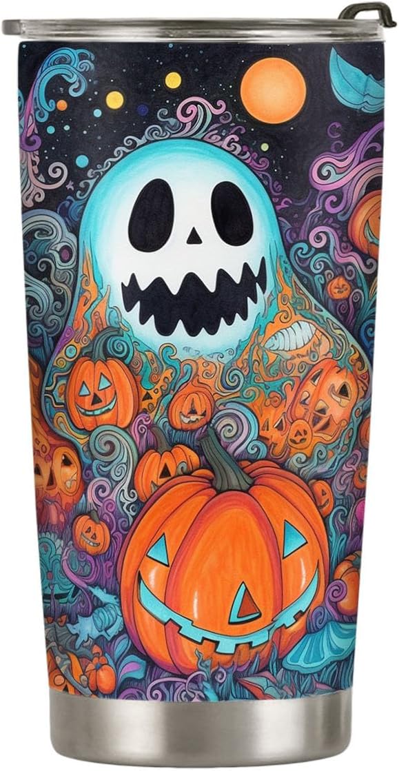 Vaso de Halloween de 20 onzas, con diseño de fantasma Boo Boo, Trick or Treat, vaso de fantasma de calabaza, taza de viaje aislada con tapa, termo