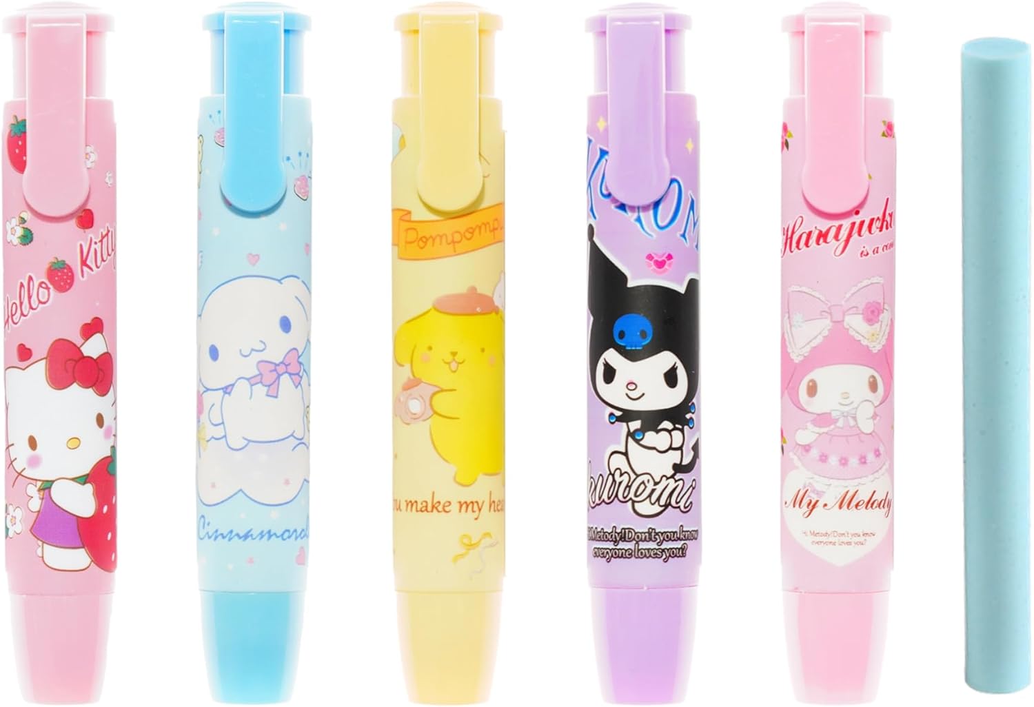 5 + 1 borradores Kawaii para niños y gatitos retráctiles, lindos borradores para niñas, melodía de anime, divertida, caricatura, novedad, borrador