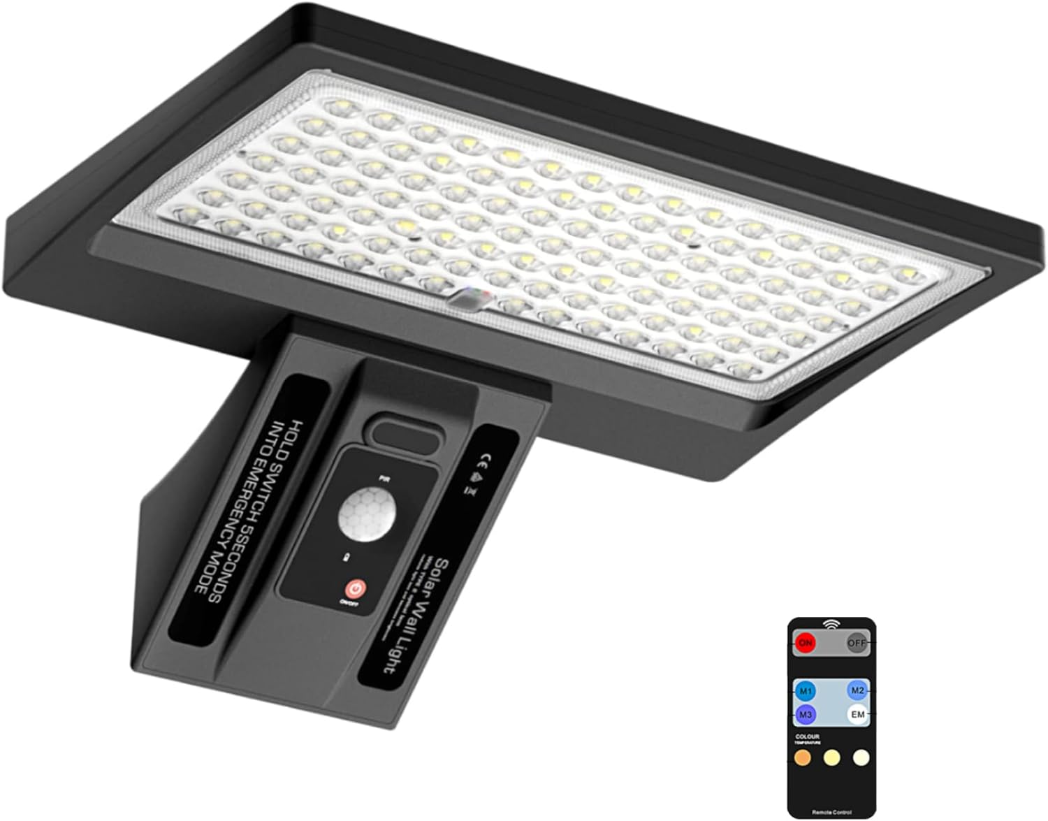 Luces solares de pared para exteriores, 2000 lúmenes, 3 sensores de movimiento de temperatura de color, luces para exteriores con control remoto, 3