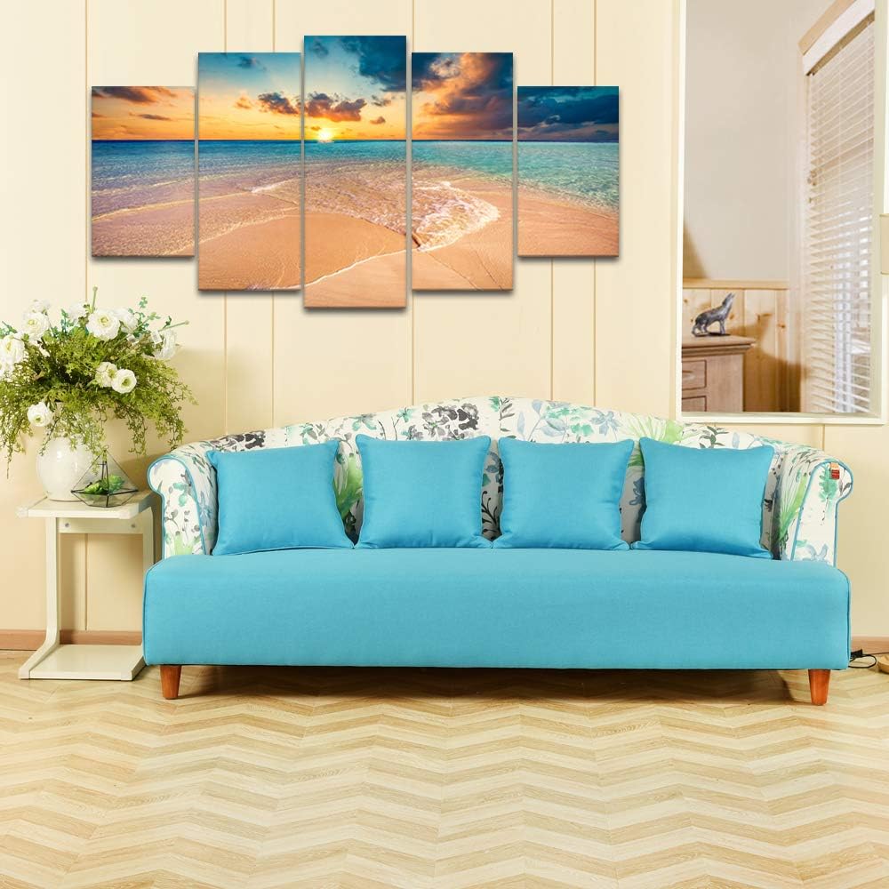 iKNOW FOTO Impresiones en lienzo divididas de 5 paneles grandes, playa tropical con arena blanca y turquesa transparente, arte de pared del océano,