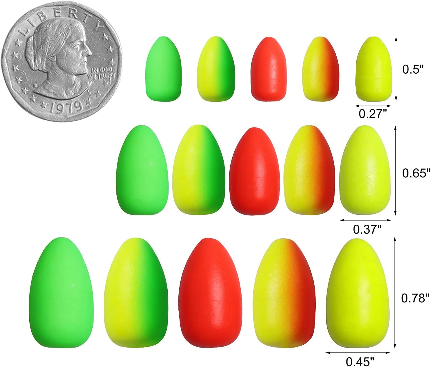 Paquete de 60 flotadores de espuma ovalada para pesca Pompano Rig Walleye Rig Flotador de cebo vivo, flotador, cuentas de pesca con mosca, arnés de