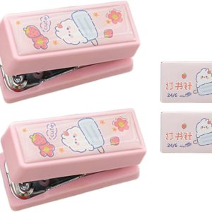 2 unidades de 2 mini grapadoras rosas con grapas n. 12, lindo patrón de conejo, removedor de grapas, máquina de encuadernación para clips de papel, 2 unidades de 2 mini grapadoras rosas con grapas n. 12, lindo patrón de conejo, removedor de grapas, máquina de encuadernación para clips de papel,