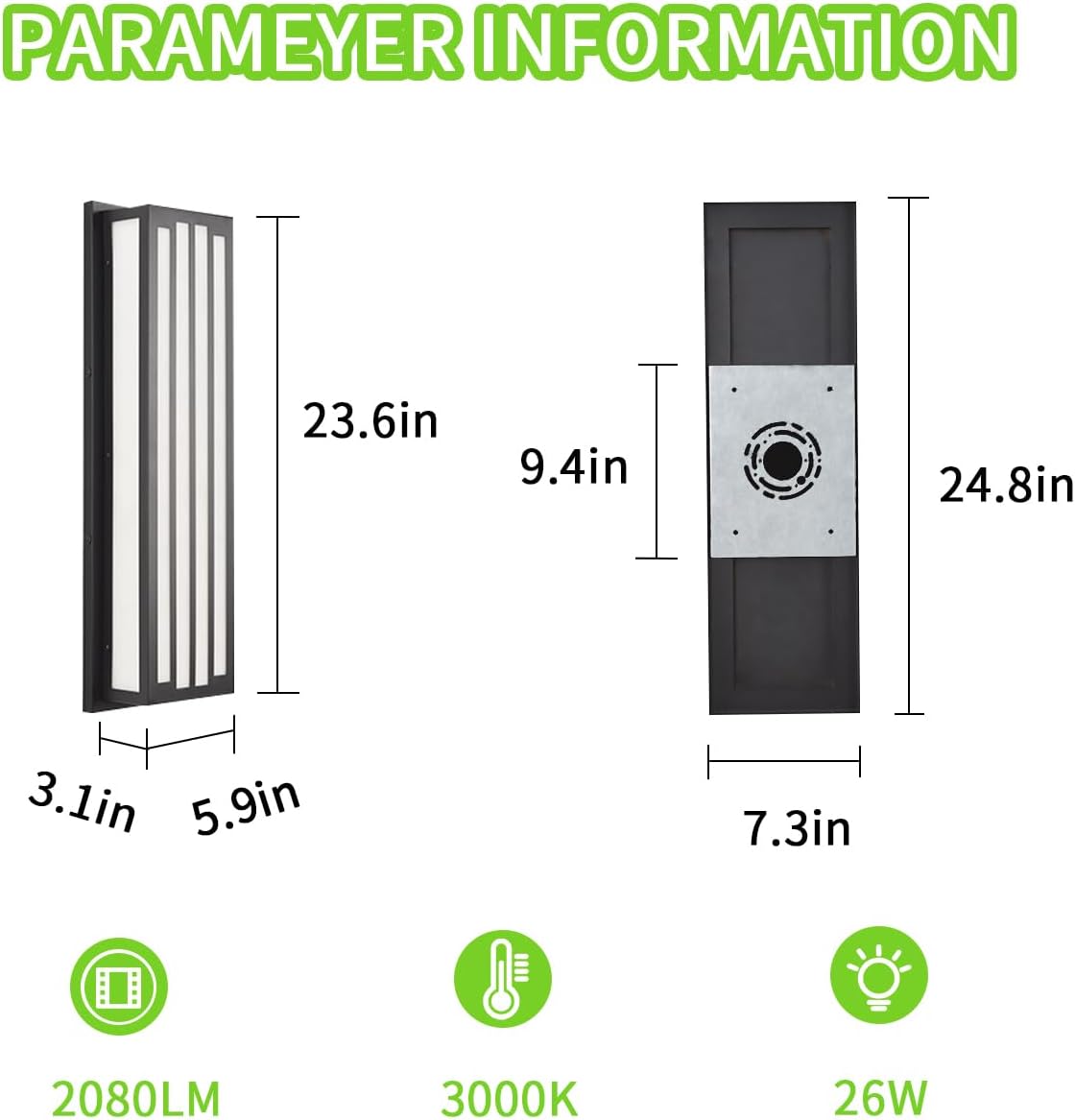Sconce26W – Luces de pared para exteriores, modernas, para exteriores, 24 pulgadas, pantalla de resina texturizada de mármol, impermeable, para