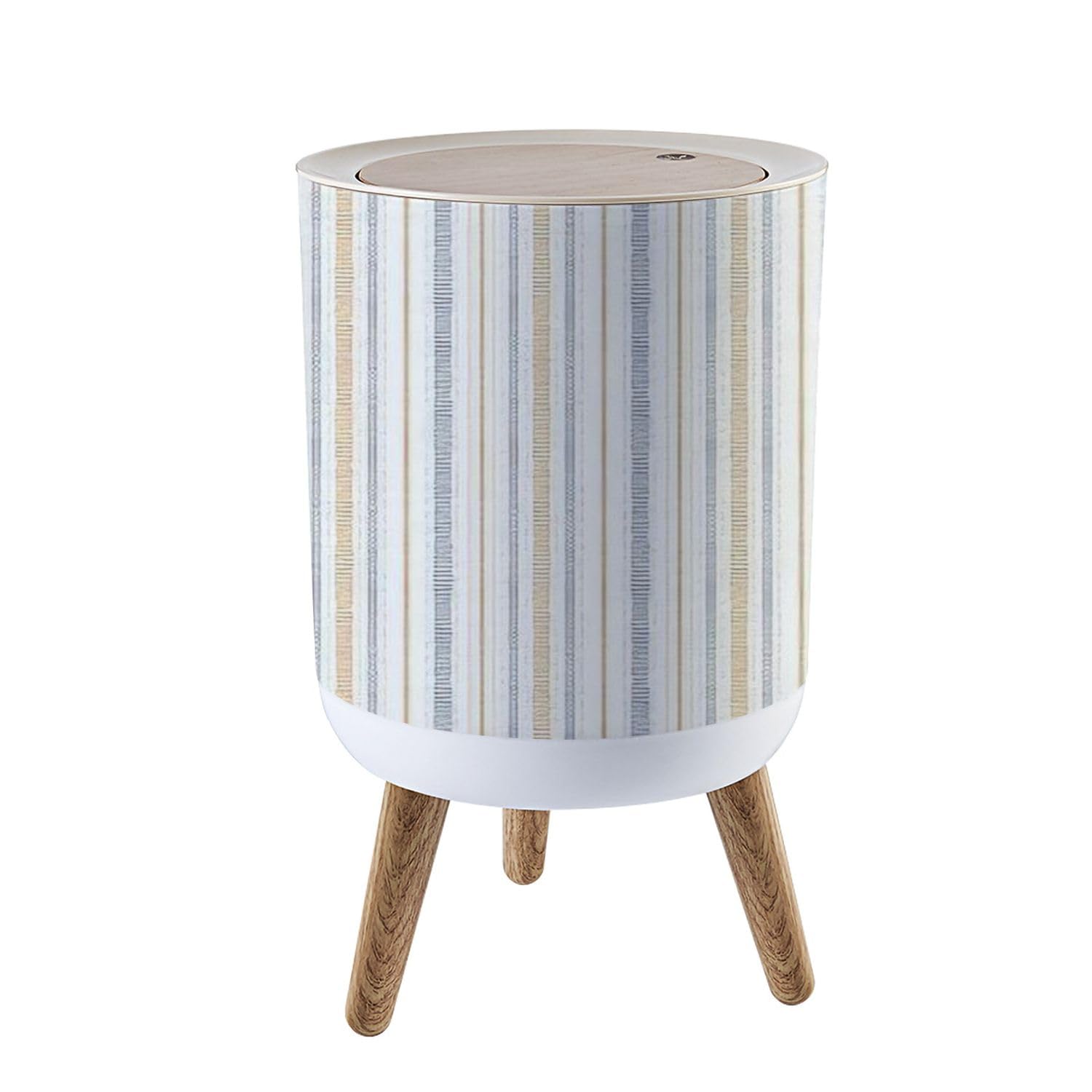 Bote de basura pequeño con tapa para baño, cocina, oficina, pañal sin costuras, diseño de rayas de cocina francesa, patrón de tela, estampado azul,