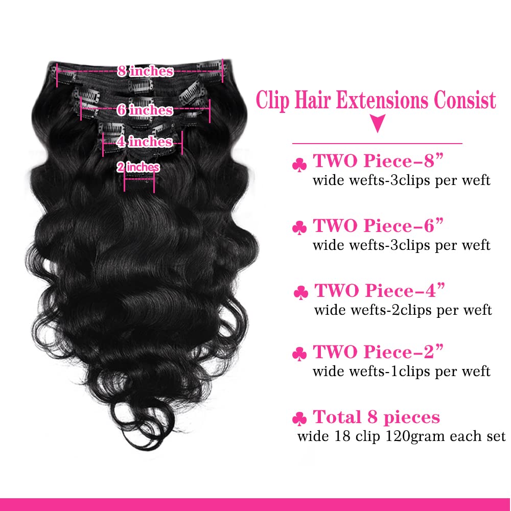 Extensiones de cabello humano real con clip, de 26 pulgadas, 8 unidades, extensiones de cabello humano brasileño ondulado con 18 clips, doble trama