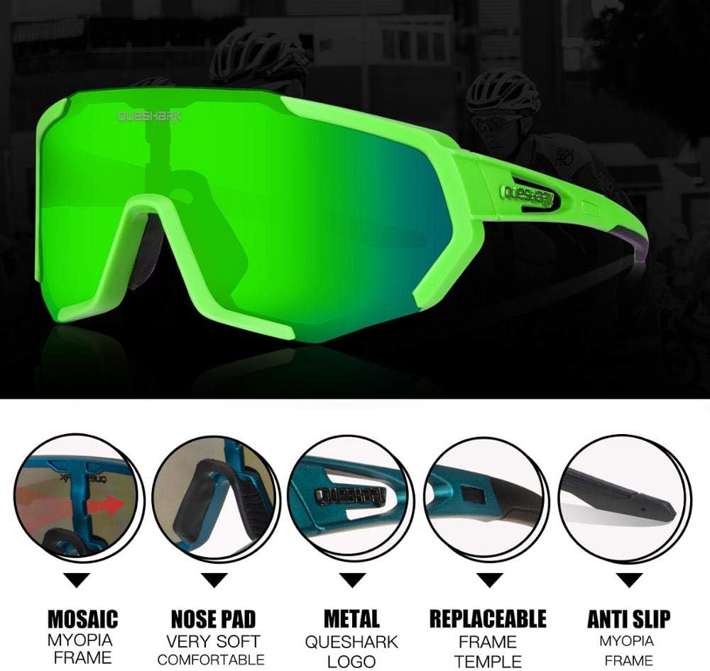 Lentes de sol Queshark de ciclismo, polarizados, deportivos, con 3 lentes, unisex
