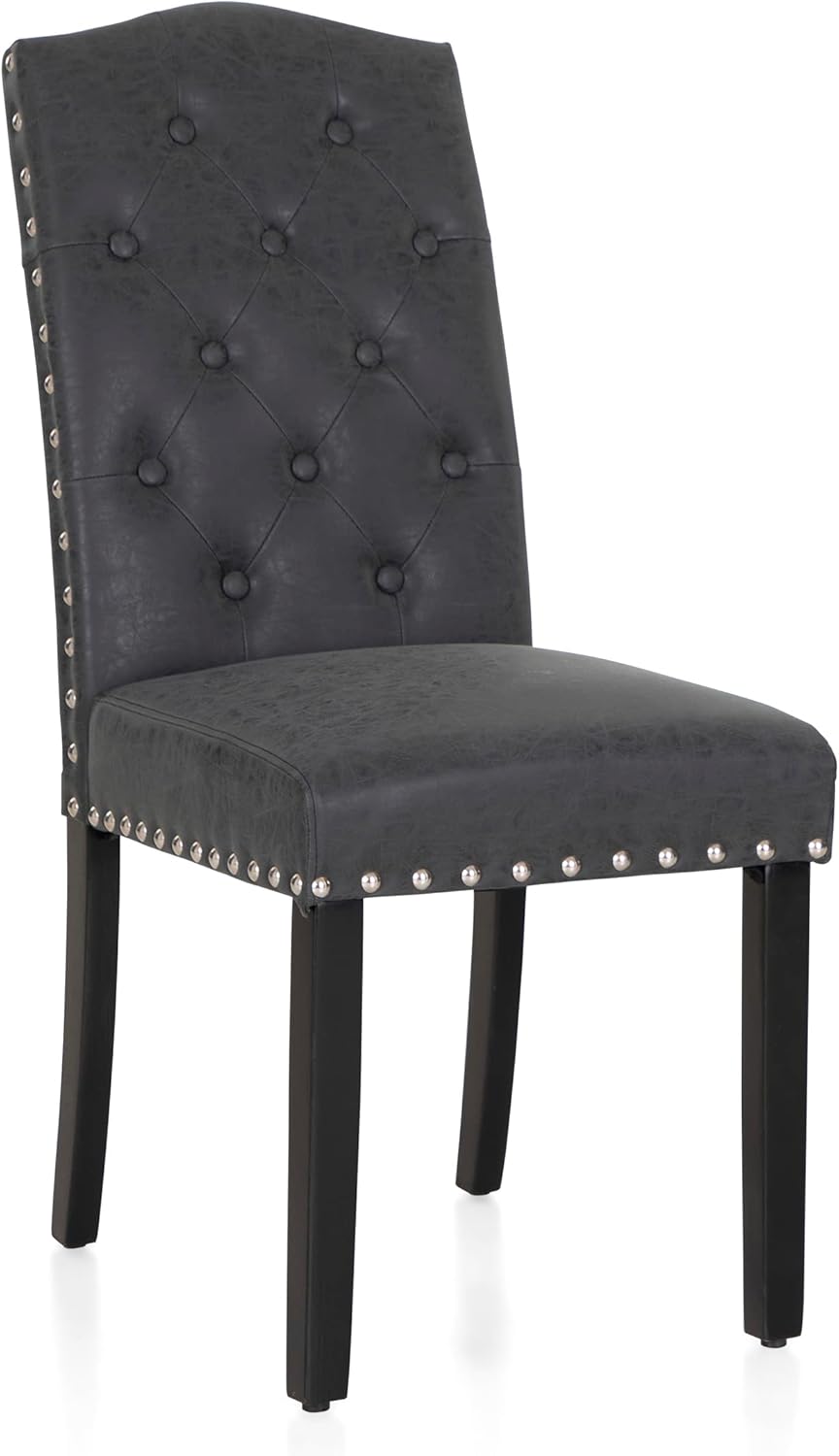 MAISON ARTS Juego de 2 sillas de comedor copetudas, de piel sintética, tapizadas, de tela, acolchadas, modernas, con botones en la parte trasera,