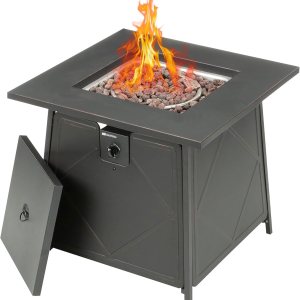 Four Seasons Courtyard Dual Heat – Fogata cuadrada de acero de 28 pulgadas para exteriores, con rocas de lava y tapa de acero, color negro Four Seasons Courtyard Dual Heat – Fogata cuadrada de acero de 28 pulgadas para exteriores, con rocas de lava y tapa de acero, color negro