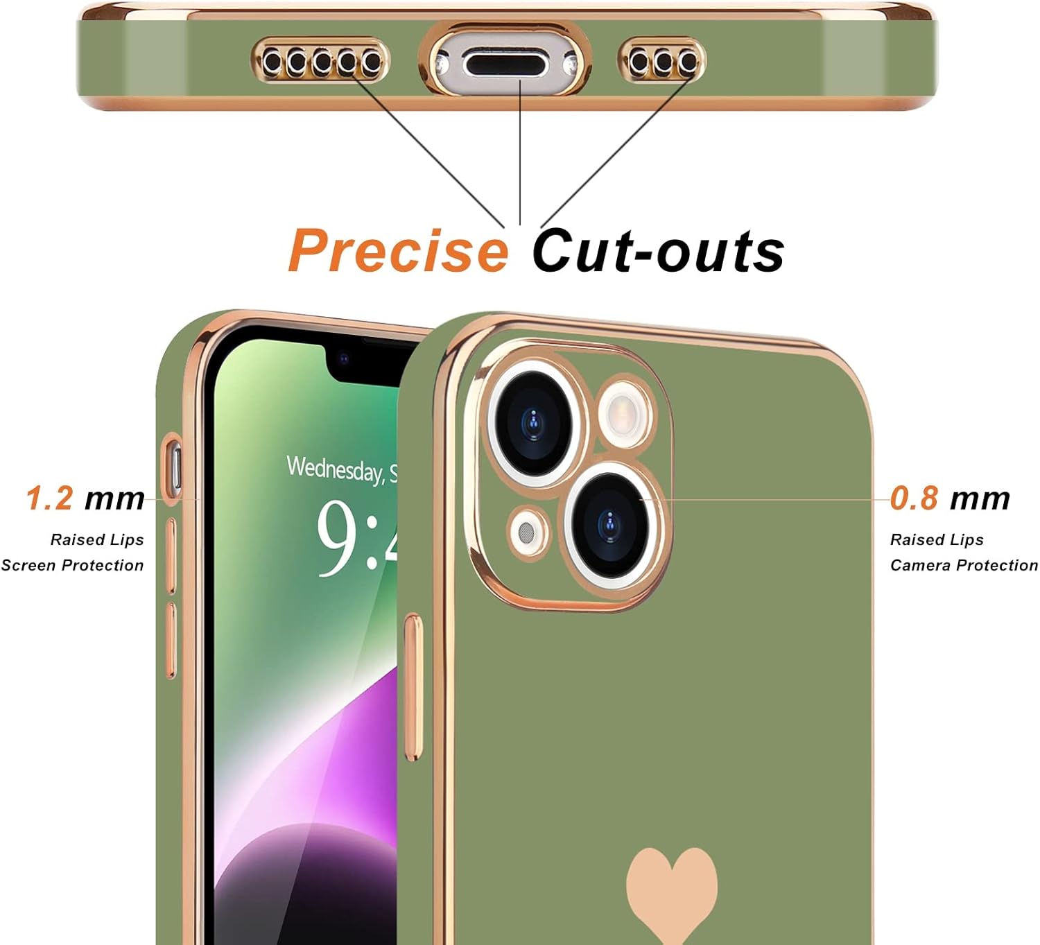 Teageo Funda para iPhone 14 Plus para mujeres y niñas, diseño de corazón de amor, chapado de lujo, cubierta trasera suave, protección completa de la