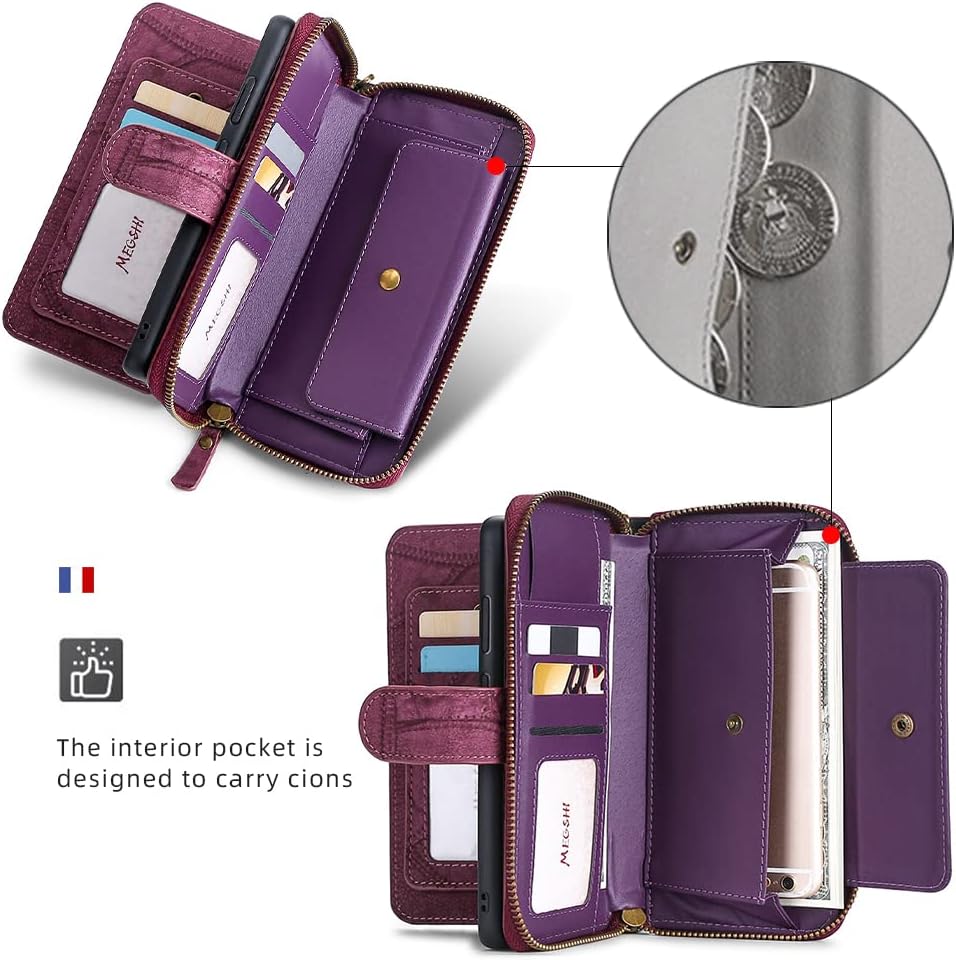 Asuwish Funda de teléfono para Samsung Galaxy A70 con cremallera, funda desmontable con protector de pantalla y soporte de cuero para tarjetas,