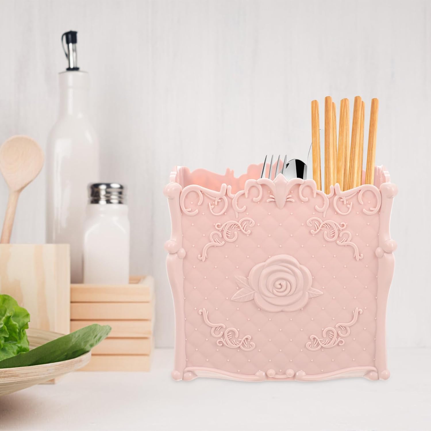 Alipis Soporte para utensilios de cocina, 2 compartimentos, organizador de utensilios, caja organizadora de almacenamiento para cucharas, tenedores,