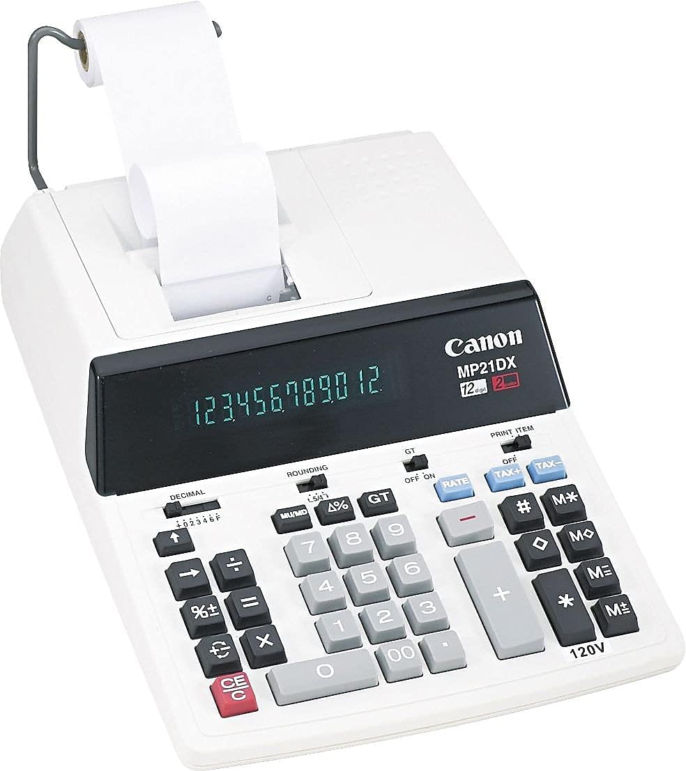Canon MP21DX Calculadora de impresión de escritorio de 12 dígitos y 2 colores, impresión negraroja