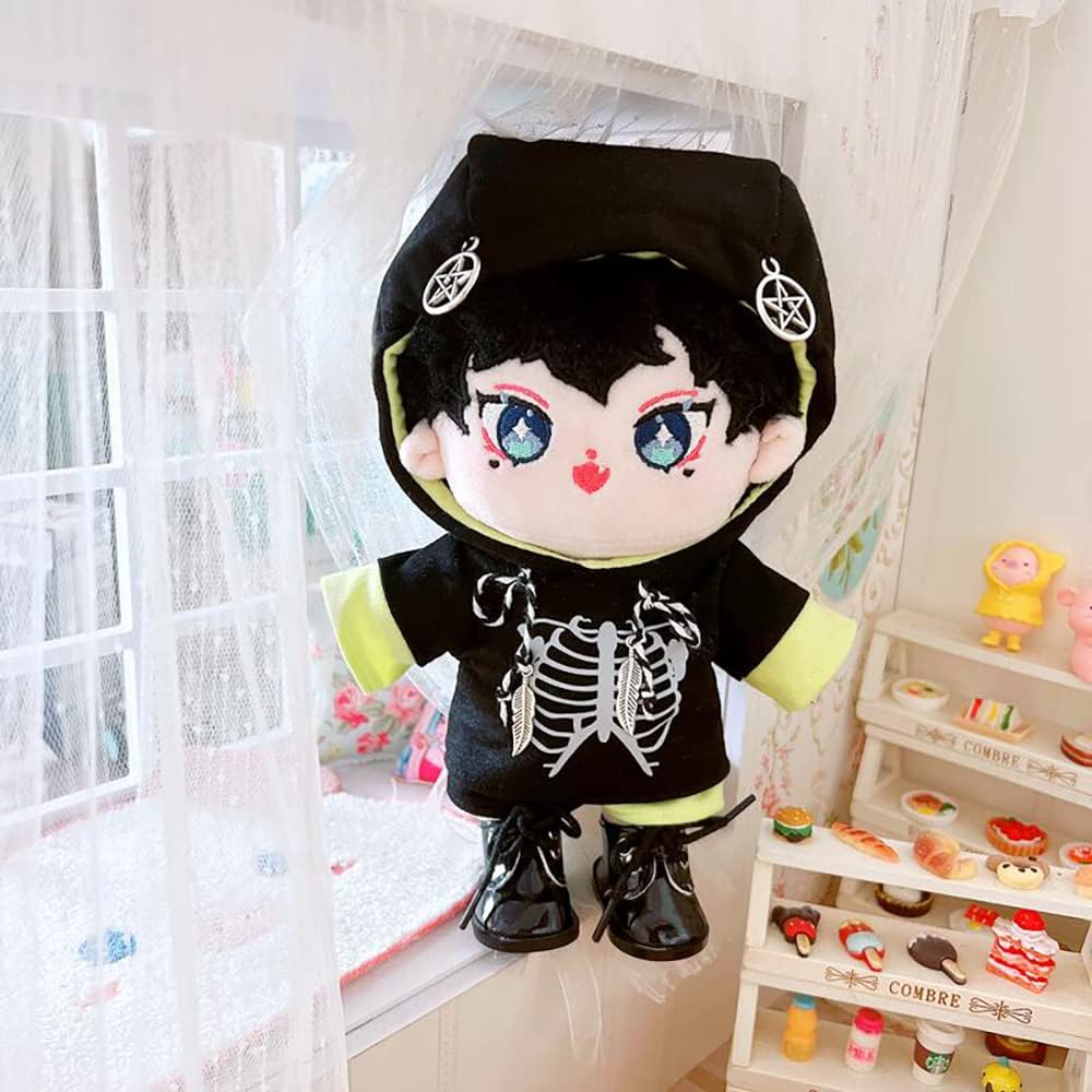 niannyyhouse Muñeca de peluche de 7.9 in con capucha y cuerpo de peluche humanoide desnudo, pantalones de cuero, ropa de muñeca Kpop (A-2)