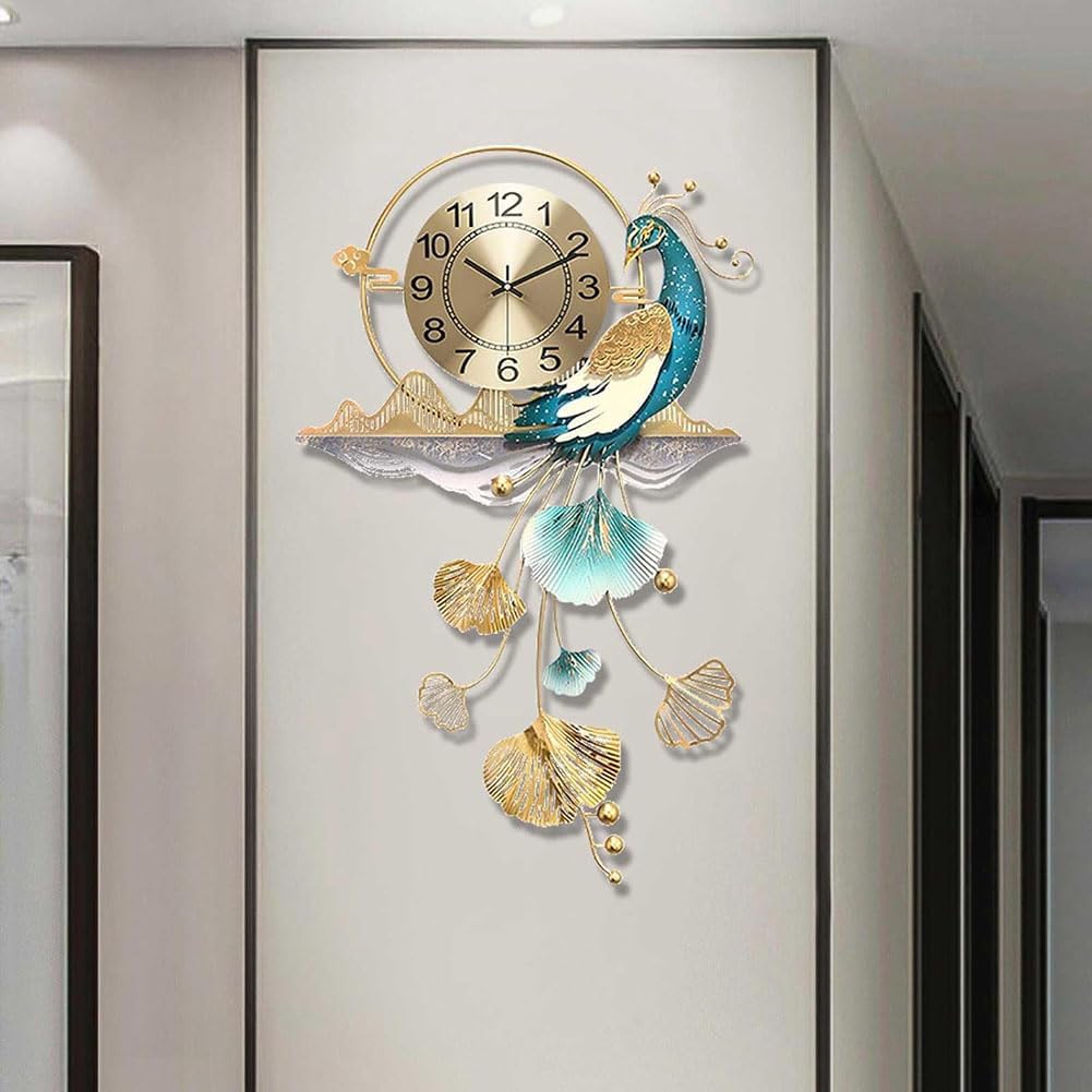 Peacock Wall Clock, Decorative Clock, Creative Modern Decoration Clock for Living Room Clock, Silent Wall Watch Quartz 82 * 50cm(32.2 * 19.6inch)