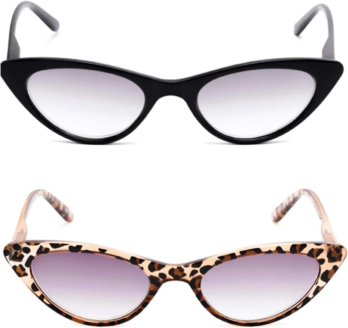 Readers. com The Ashlee – Readers unisex de ojo de gato +2.25 (2 pares) leopardo negro y marrón (2 fundas de transporte incluidas)