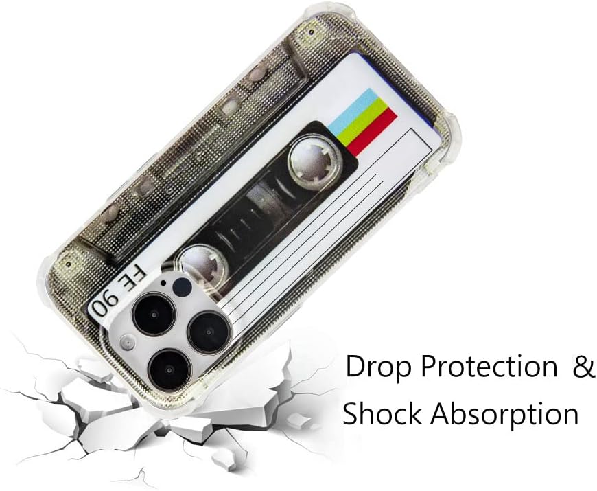 FAteamll Funda para iPhone 14 Pro, acabado mate, resistente, suave, con esquinas reforzadas, TPU suave, parachoques retro, funda de cinta de casete