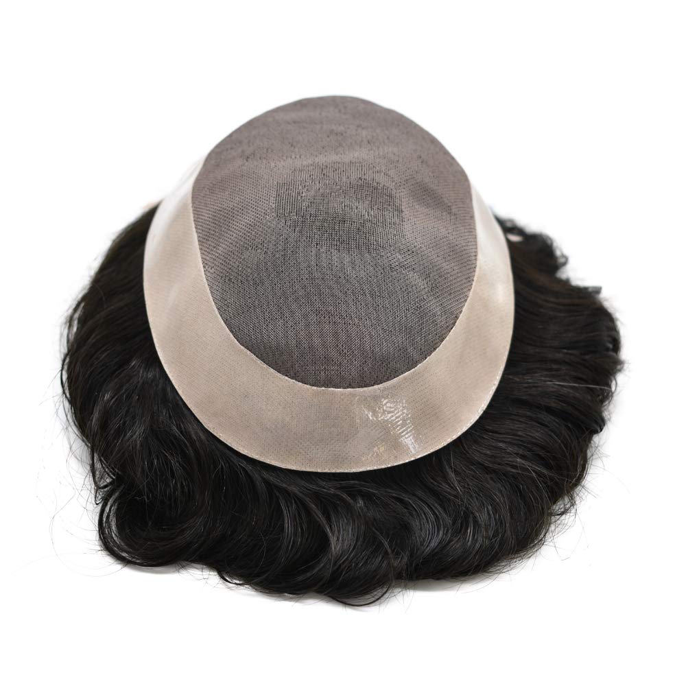 Sistema de reemplazo de piezas de cabello para hombre, cabello humano real, mono tupé fino para hombres, línea capilar natural, extensiones