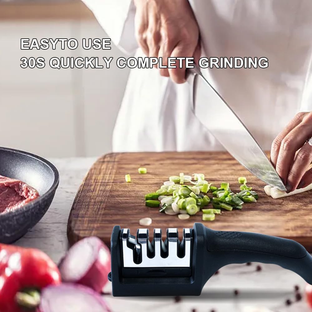(4 etapas) Afilador de cuchillos con guante resistente a cortes, accesorios de cuchillos de cocina 4 en 1, y cuchillos de cocina de reparación,
