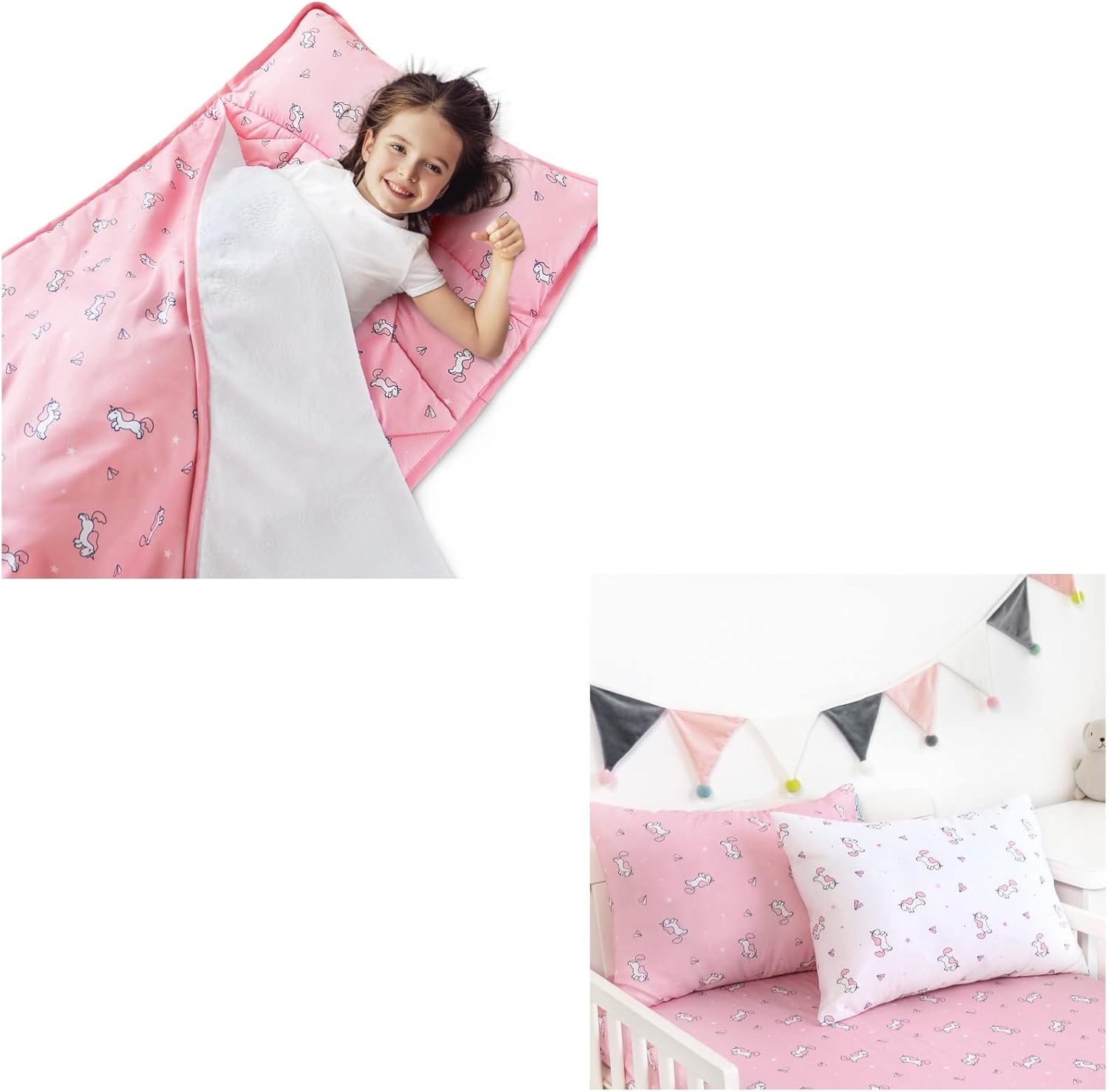 Tapete para siesta para niños pequeños con almohada y manta de 50 x 21 x 1.5 pulgadas, tapete para siesta para niños y niñas pequeñas, paquete de 2