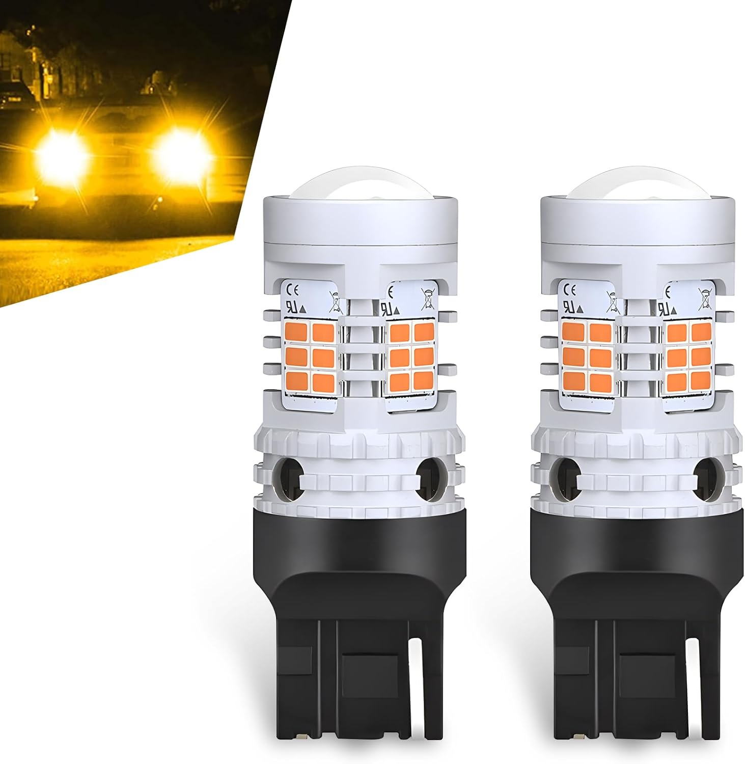dawfall Pack-2 Car 7440 LED Bulb, 3020-26SMD 360 Degree Uniformly Emitting High-brightness Turn Signal Driving Light, with Condenser Lens Alloy