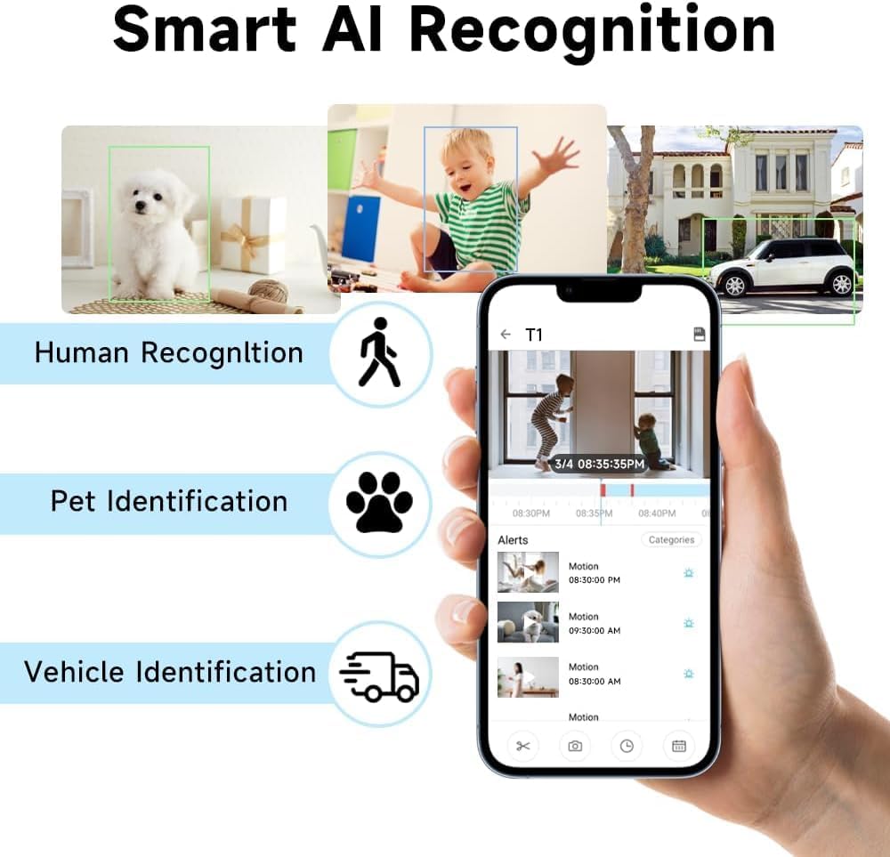 Paquete de 2 cámaras de seguridad 2K para seguridad del hogar, cámara interior WiFi de 4 MP con visión nocturna a color, detección de movimiento AI,
