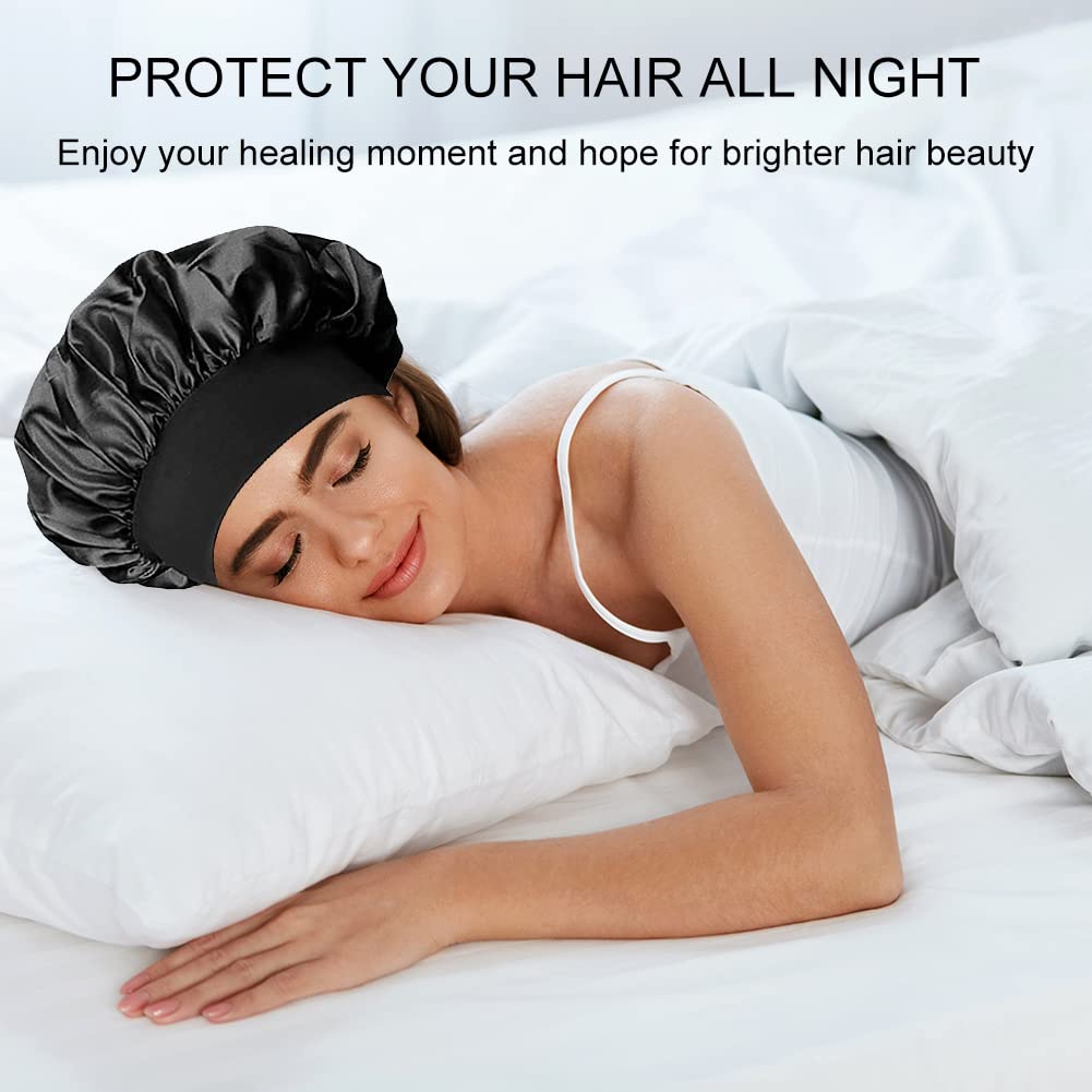 2 gorros de satén de seda para dormir, gorro de satén extra grande reversible para mujeres, cabello rizado natural, rubor de seda para dormir, suave