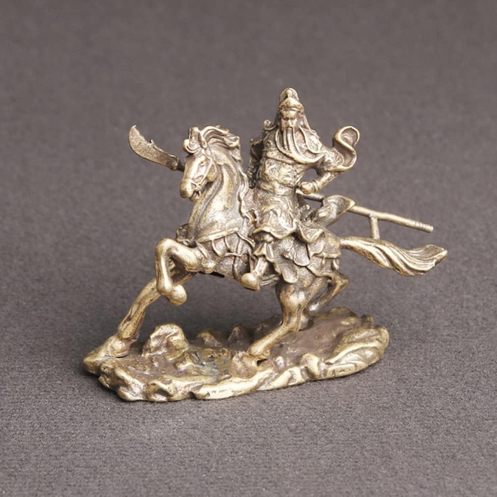 ULTNICE Regalos chinos de Feng Shui de latón para montar a caballo Figuritas de escritorio Lucky Horse Riding Estilo Artístico Decoración Guan Yu