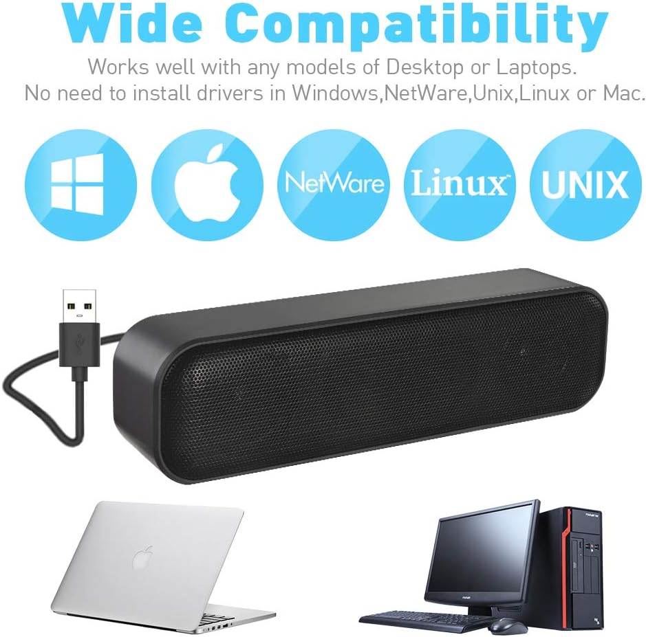 ZETIY Altavoz de computadora actualizado, altavoz alimentado por USB para escritorio, PC con Windows, Mac. Mini barra de sonido portátil Plug and