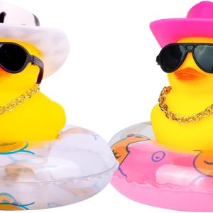 Pato de goma para automóvil, 2 unidades, decoración de tablero de automóvil, pato amarillo, accesorios de decoración de tablero con mini anillo de Pato de goma para automóvil, 2 unidades, decoración de tablero de automóvil, pato amarillo, accesorios de decoración de tablero con mini anillo de