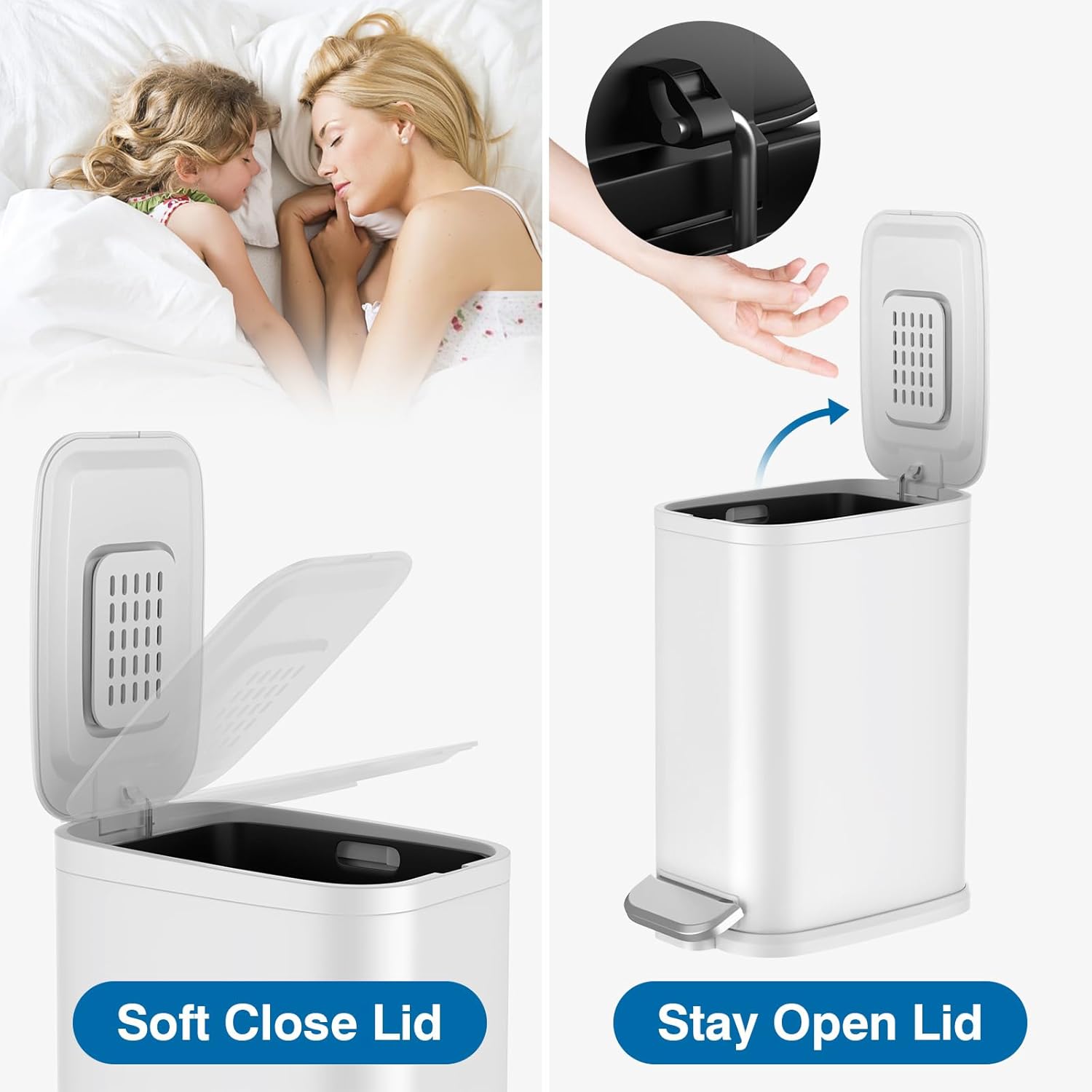 Cubo de basura pequeño para baño con tapa de cierre suave, cubo de basura de acero inoxidable con cubo interior extraíble, cubo de basura Peadl de 5