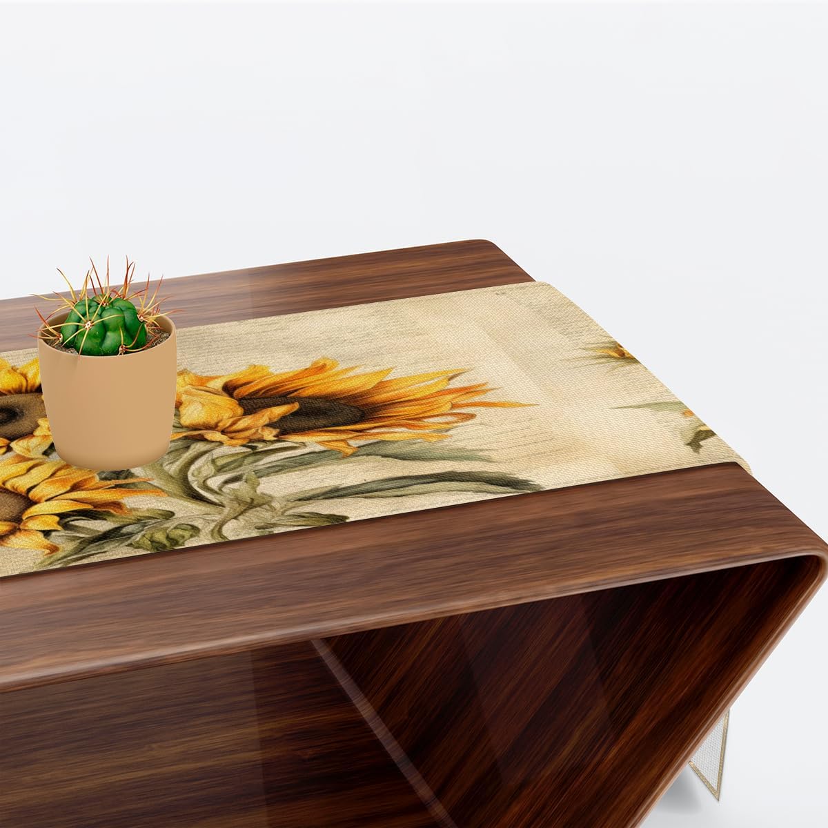 Table Runner Rustic Sun Flowers, Rustic Linen Table Cloth for Farmhouse Kitchen, Dinner, Events, Party, Holiday Table Decor 13 x 36 Inches