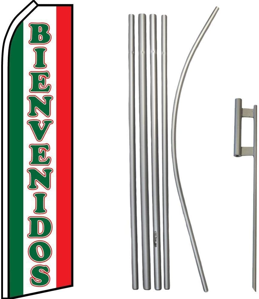 Premium Bienvenidos Red   Swooper Flag & 16ft Flagpole KitGround