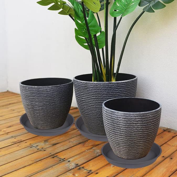 Platillo de plástico para plantas de 22 pulgadas, paquete de 2 bandejas de goteo grises duraderas para maceta, bandeja de drenaje resistente para