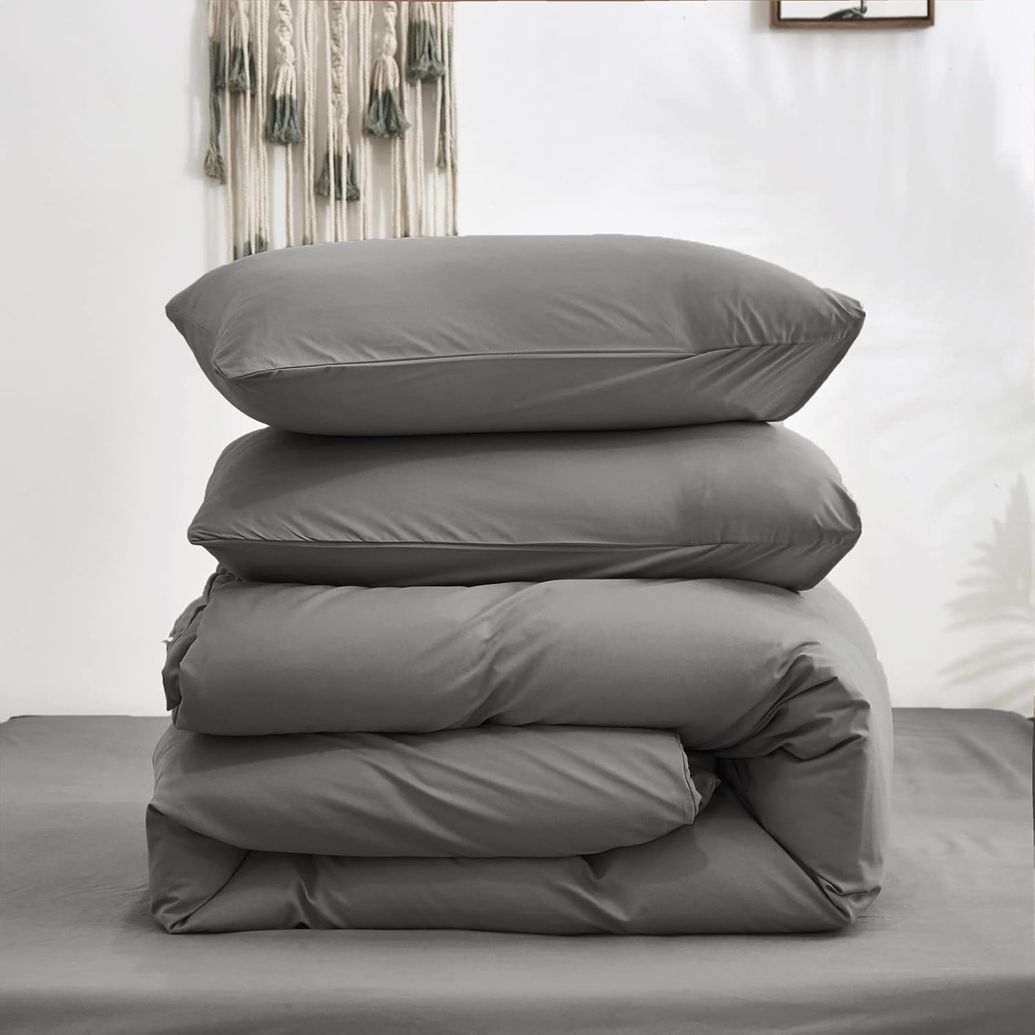 Cottonight Juego de edredón unicolor gris tamaño California king, juego de ropa de cama gris oscuro, moderno y ligero, para mujeres y hombres