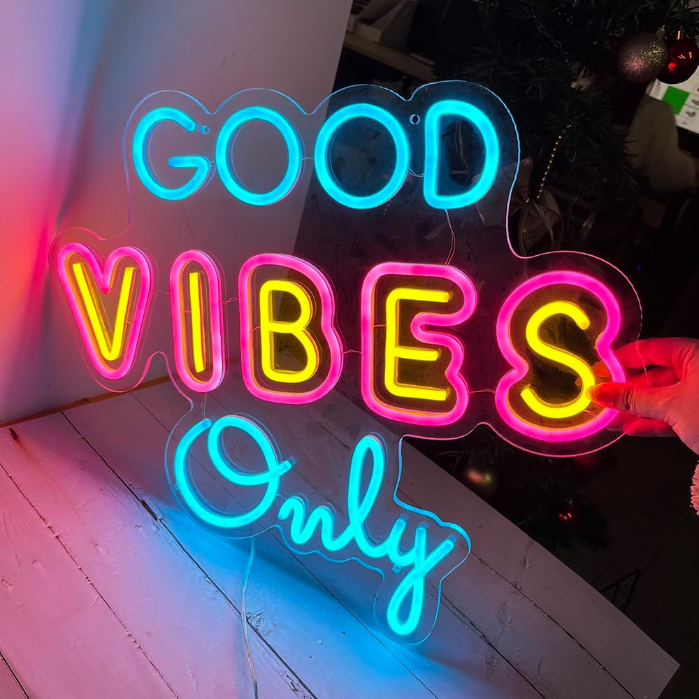 Letrero de neón con texto en inglés “Good Vibes Only”, letrero de noche LED para decoración de pared, letrero de neón acrílico, grande de 20.5 x