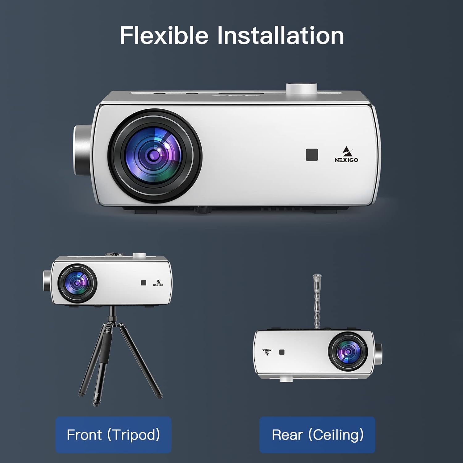 NexiGo Proyector Bluetooth WiFi PJ10 300ANSI – Brillo de más de 8000 lux Proyector de película nativo 1080P, soporte Dolby_Sound, control remoto,