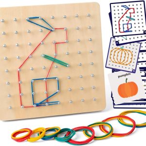 Coogam tablero geométrico de madera, material matemático para manipular, juguetes educativos gráficos, con 30tarjetas con patrones y bandas de Coogam tablero geométrico de madera, material matemático para manipular, juguetes educativos gráficos, con 30tarjetas con patrones y bandas de
