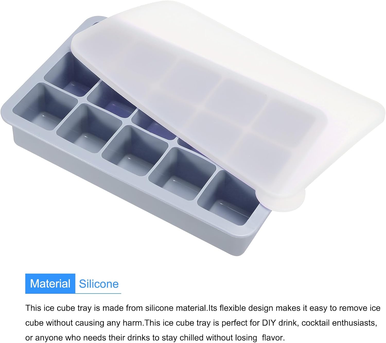 MECCANIXITY Molde para cubitos de hielo, bandeja de cubitos de hielo de 15 rejillas con tapa para cóctel, jugo, bebida casera (azul)