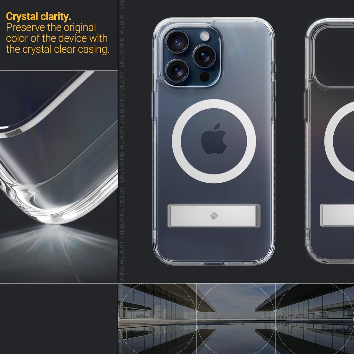 Caseology Capella Mag Kickstand – Funda 5G con función atril para iPhone 15 Pro Max ultratransparente antiamarilleamiento compatible con Magsafe