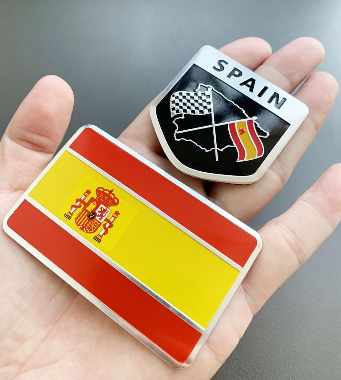 4 calcomanías de metal con emblema de la bandera de España Española España, banderas nacionales españolas, insignias patrióticas para autos,