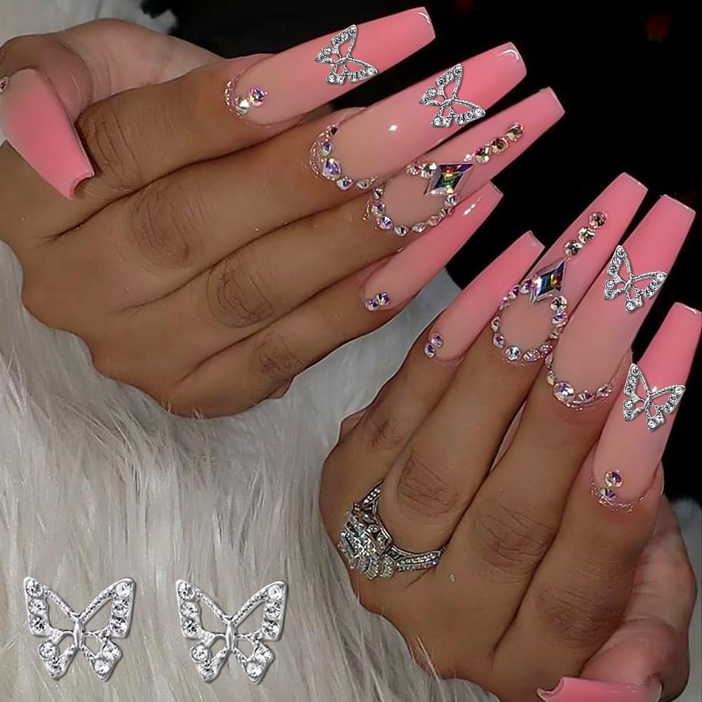 20 dijes de aleación de mariposa para uñas, gemas de mariposa de metal 3D, diamantes de imitación de uñas de cristal brillante para uñas acrílicas,