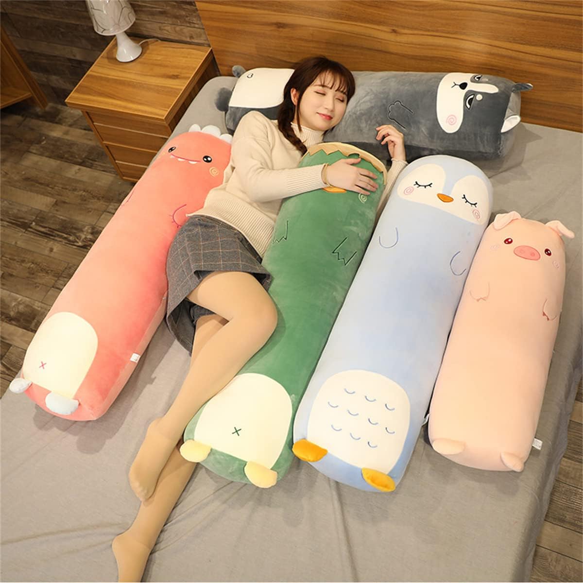 Almohada de cuerpo largo Kawaii Bear  Animal de peluche de 39.3 pulgadas  Suave, comodidad abrazable para adultos y niños para cumpleaños, San