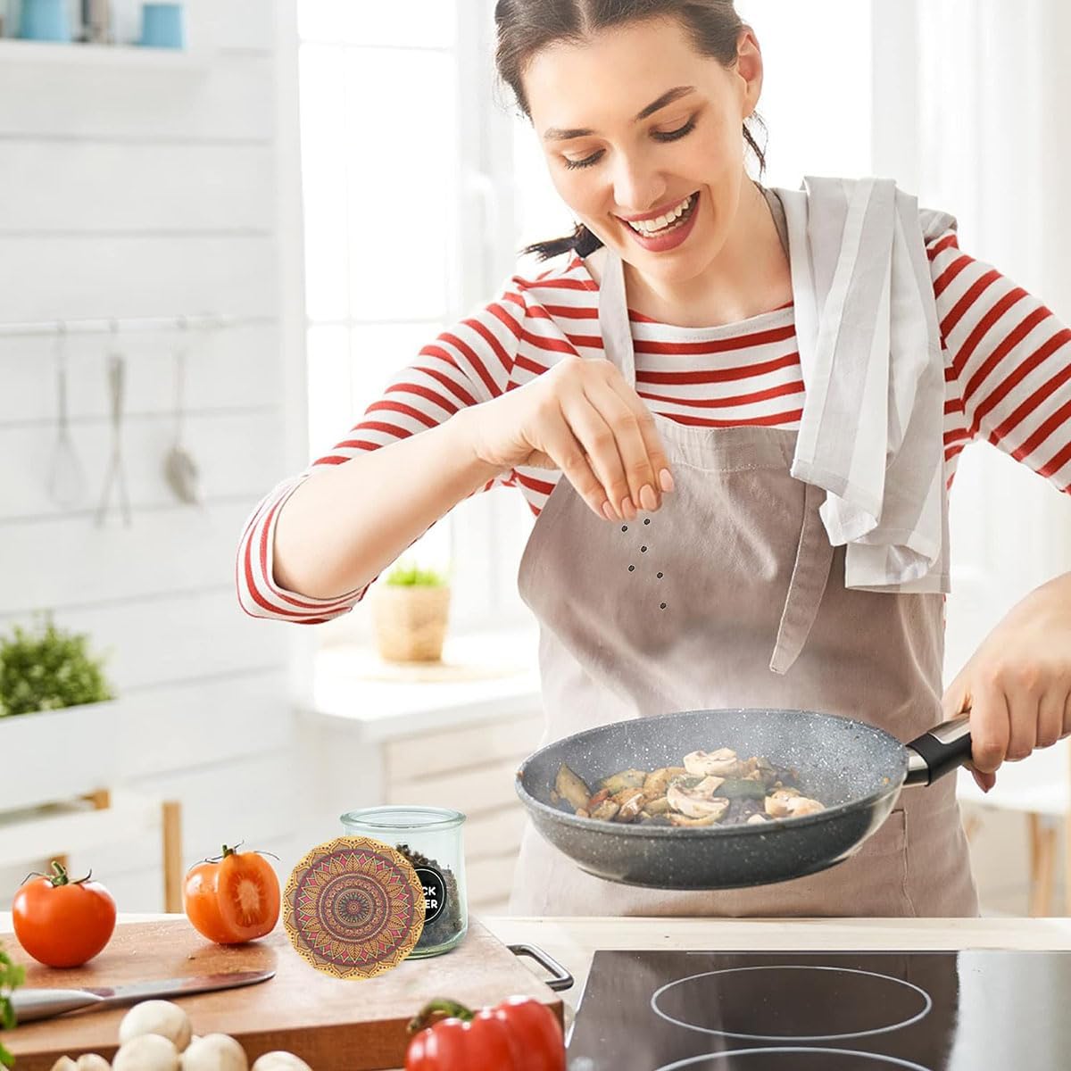 Paquete de 12 tapas para tarros de yogur Oui, tapas reutilizables de bambú natural de mandala Oui con anillos de sellado de silicona para tarros de