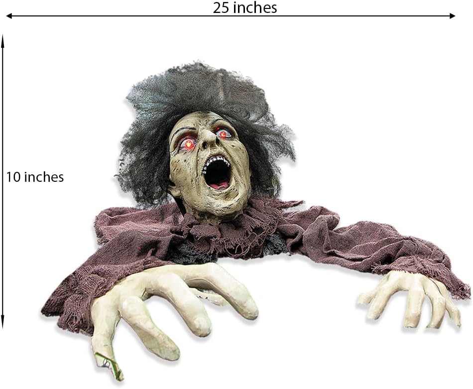 Zombie con garras que sale del piso con ojos LED, decoración para Halloween