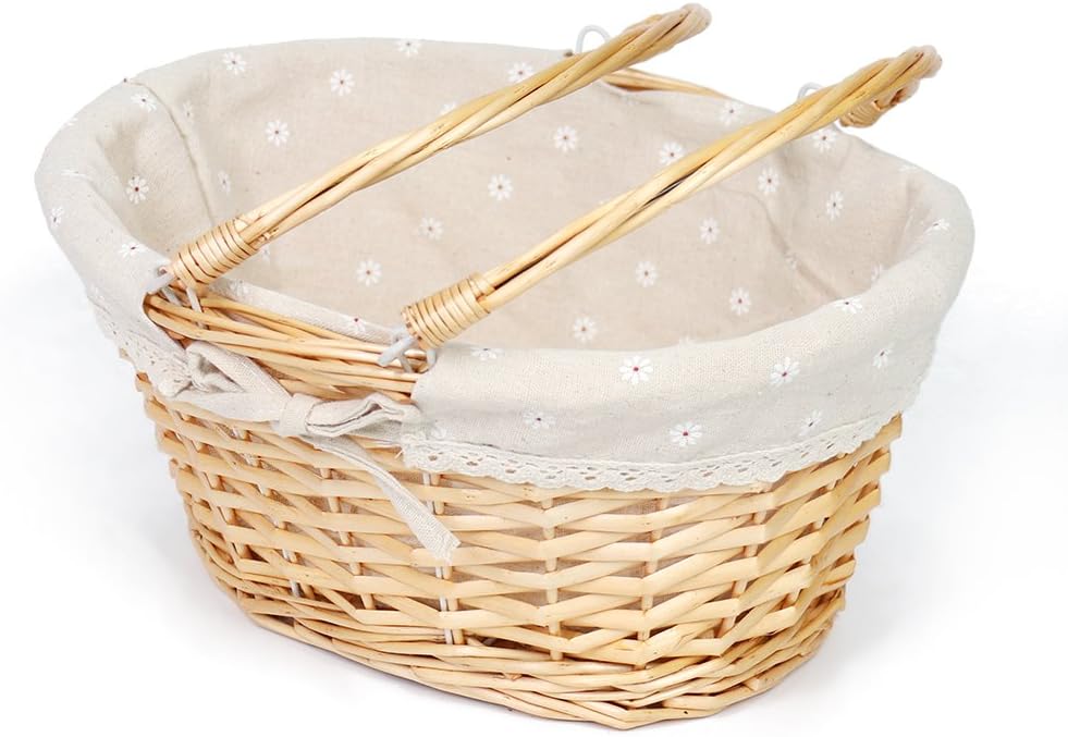 Cesta de mimbre para regalo, cesta de picnic tejida de sauce ovalada vacía, cesta de dulces de Pascua, cesta de almacenamiento grande, cesta de vino