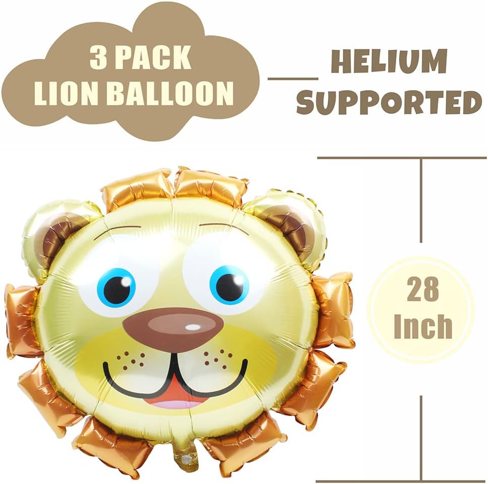 Globos de cabeza de león 3D de animales de la selva, globos de león de carnaval para niños y niñas, suministros de fiesta de feliz cumpleaños,