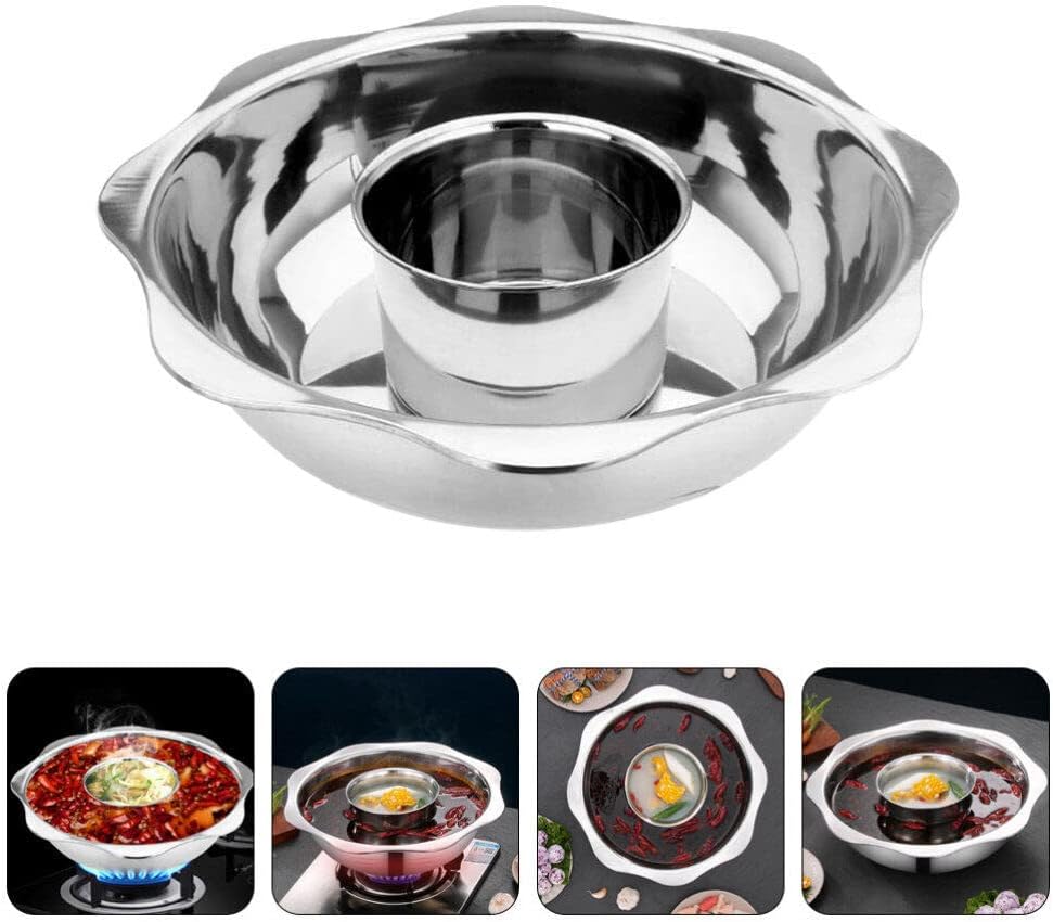Olla caliente de acero inoxidable Shabu Pot Olla caliente con divisor 30CM Espesar olla de cocina para estufa de inducción Estufa de gas Una olla